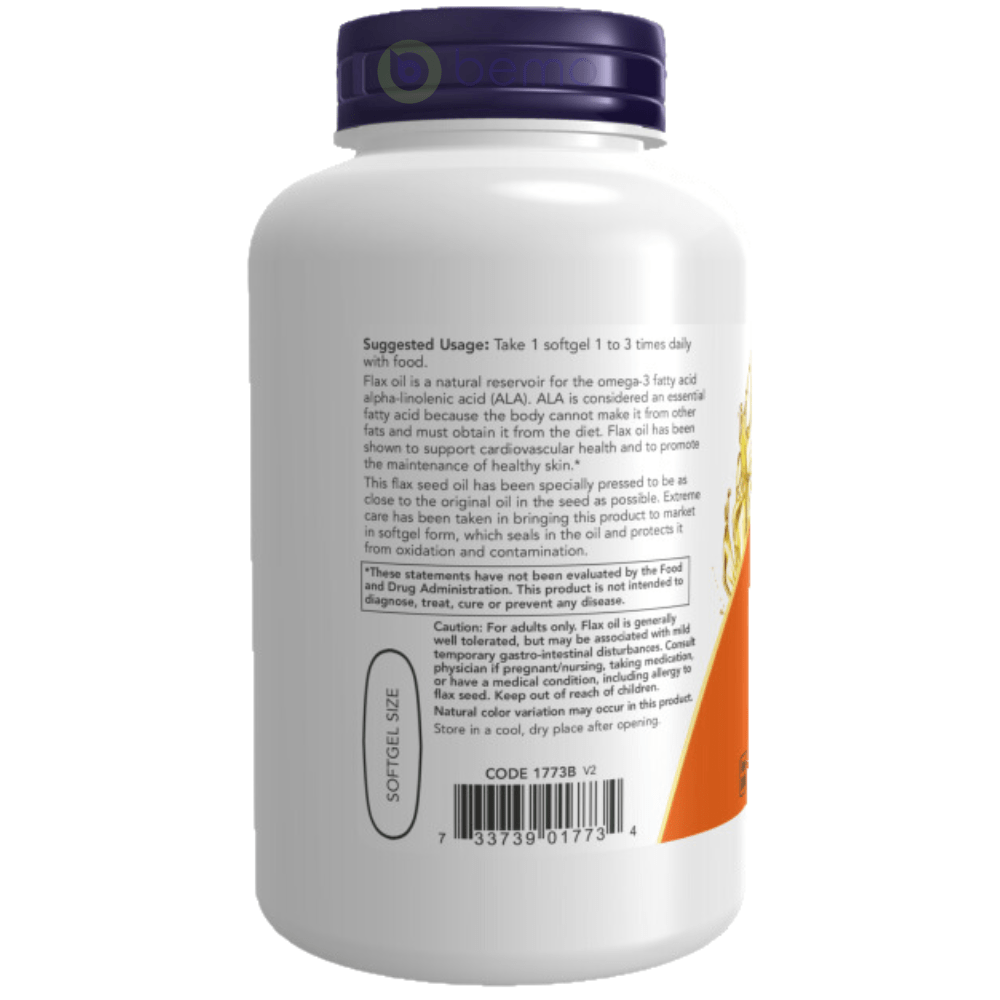 Now Foods, Flax Oil 1000 mg Vegan Formula, 120 Veggie Softgels (8566883418364)