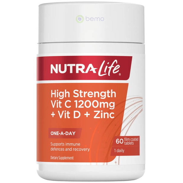 Nutra-Life, High Strength Vit C 1200mg + Vit D + Zinc, 60 Tablets (7866459914492)