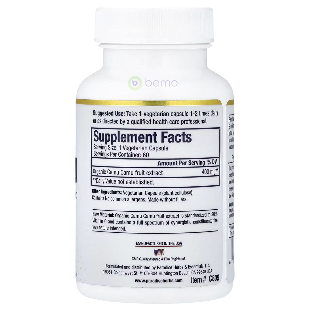 Paradise Herbs, Camu Camu Premium Extract, 400mg, 60 Vege Caps