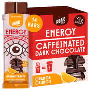 Peak Chocolate, Caffeinated Dark Chocolate, Orange Crunch, 25g x 14 Bars (9051317371132)