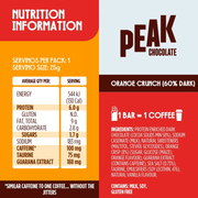 Peak Chocolate, Caffeinated Dark Chocolate, Orange Crunch, 25g x 14 Bars (9051317371132)