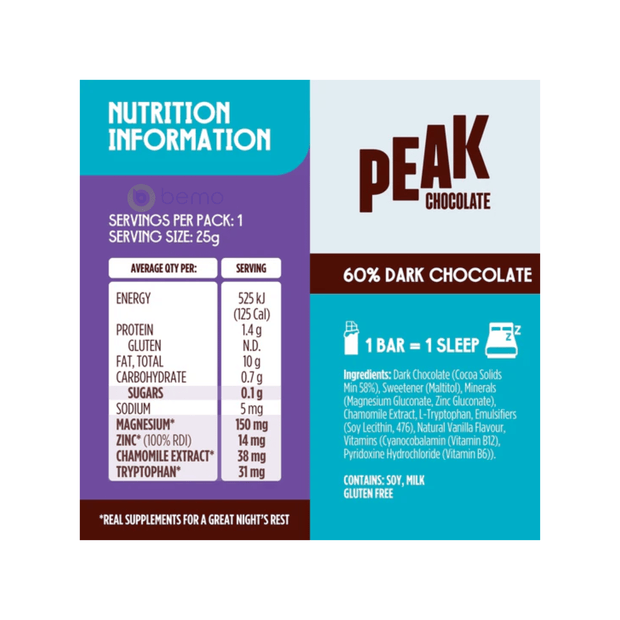 Peak Chocolate,Unwind Dark Chocolate, 25g x 14 Bars Relaxation Dark Chocolate (9051322056956) (9051334639868)