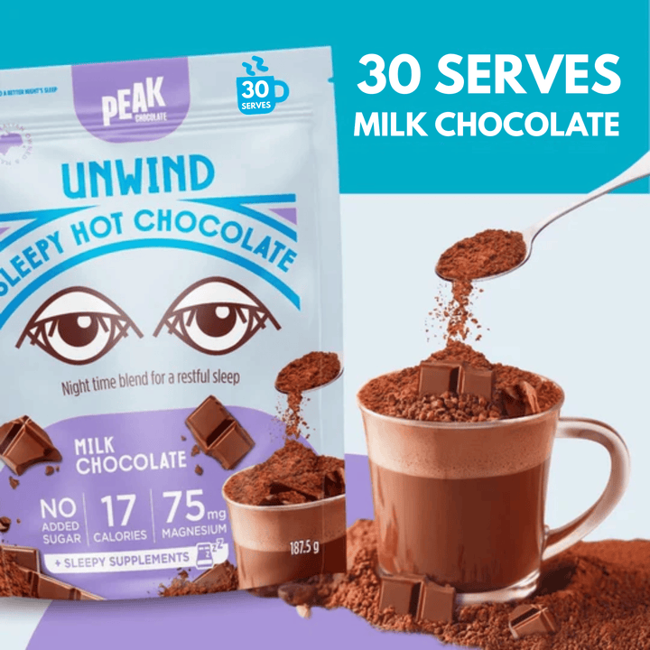 Peak Chocolate, Unwind Sleepy Hot Chocolate, Milk Chocolate, 375g Powder