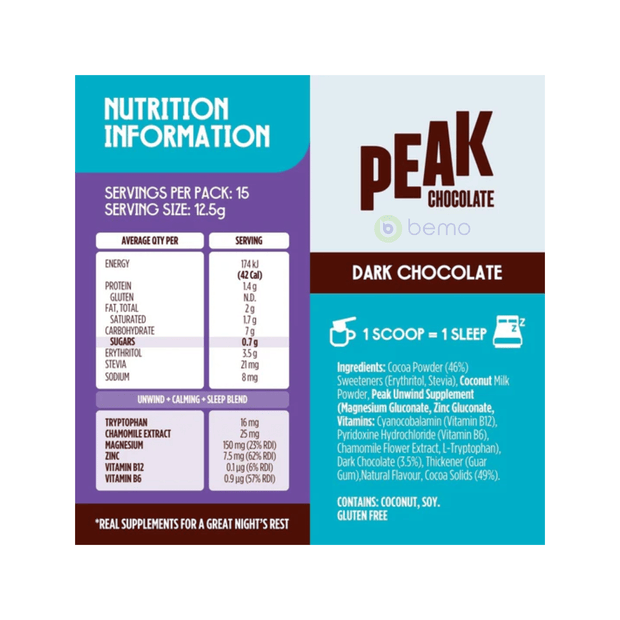 Peak Chocolate, Unwind Sleepy Hot Chocolate, 187.5g Powder (9051334639868) (9064656109820)