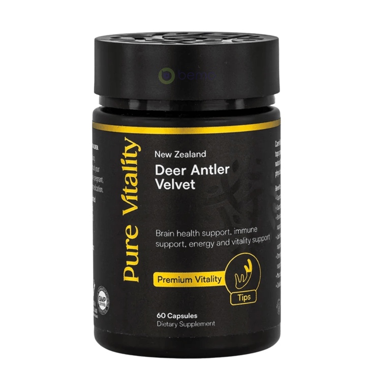 Pure Vitality, Deer Antler Velvet Premium Tips, 500mg, 60 caps