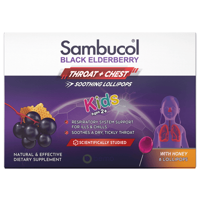 Sambucol, Soothing Throat Pops, 8 Lollipops (8008883634428)
