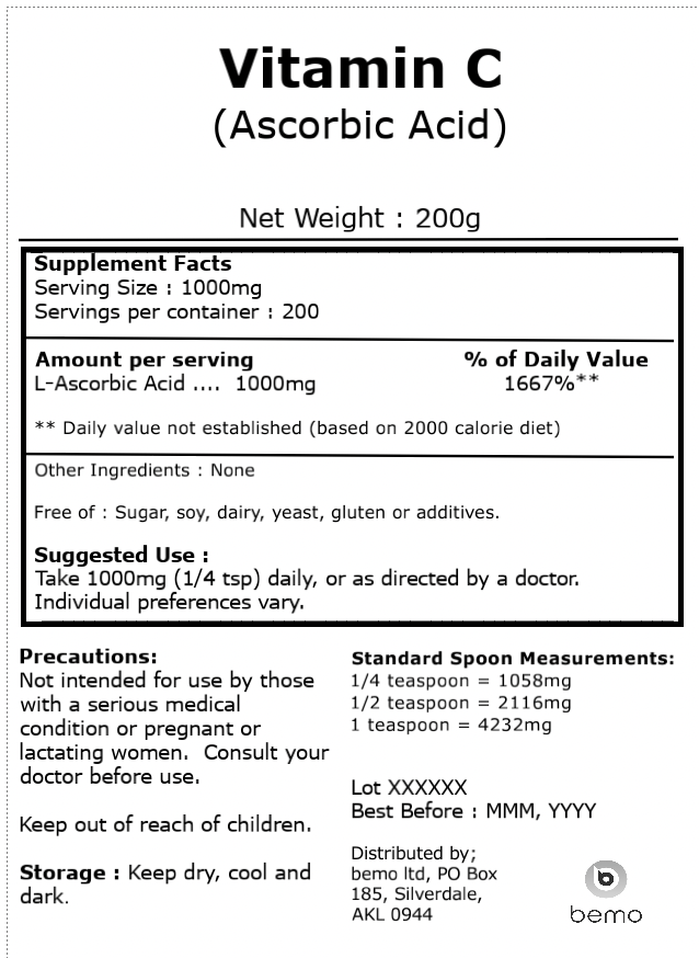 bemo, Vitamin C (Ascorbic Acid),  200g (4875253416076)