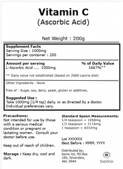 bemo, Vitamin C (Ascorbic Acid),  200g (4875253416076)