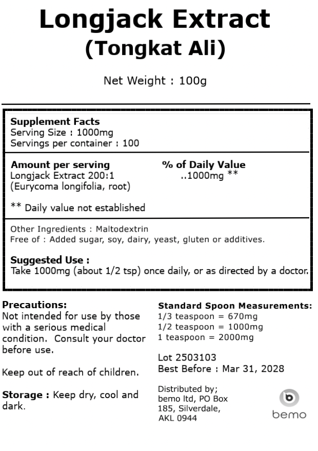 bemo, Longjack Extract, Tongkat Ali, 100g
