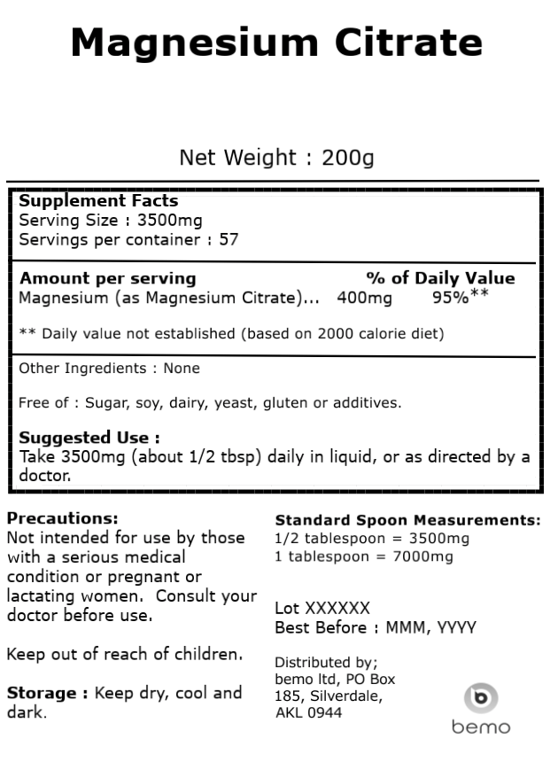 bemo, Magnesium Citrate, 200g