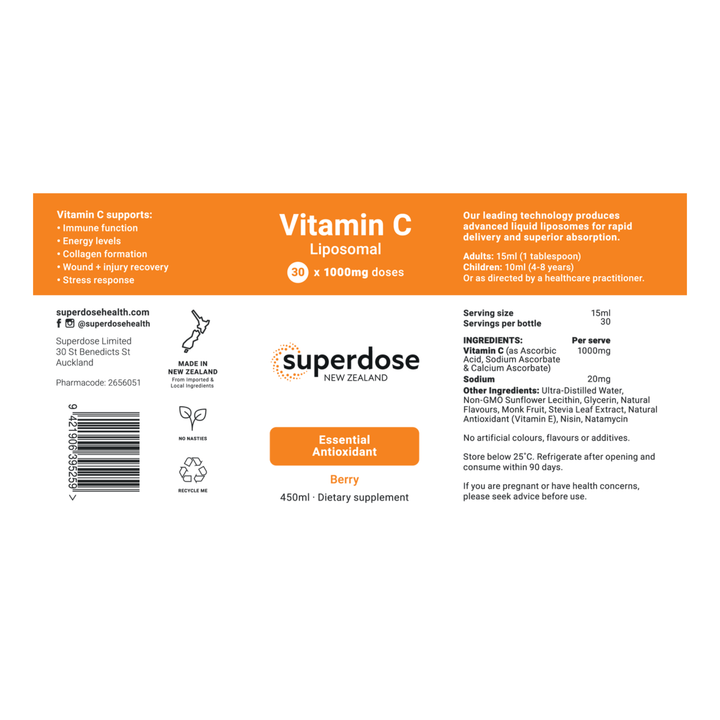 Superdose, Vitamin C Liposomal 1000mg, Berry, 450ml