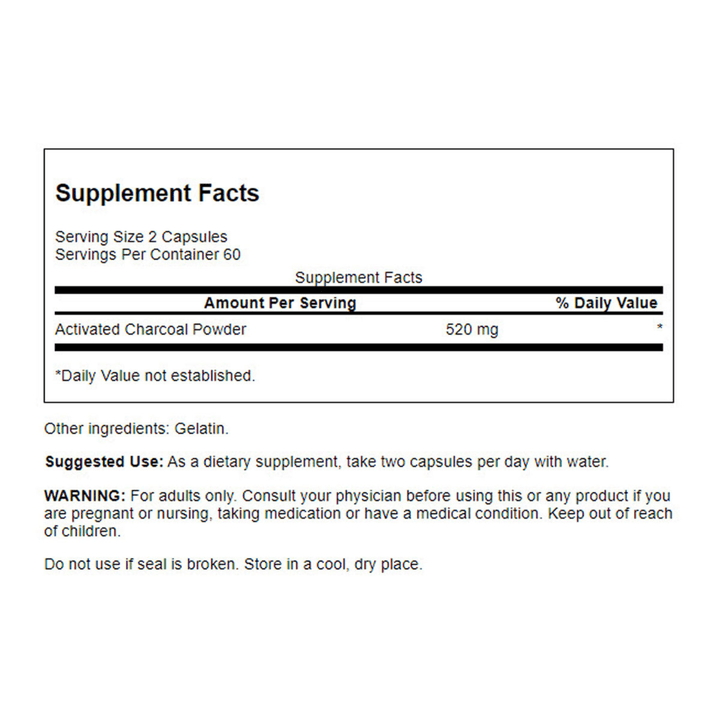 Swanson, Activated Charcoal 260mg, 120 Caps (8780646514940)