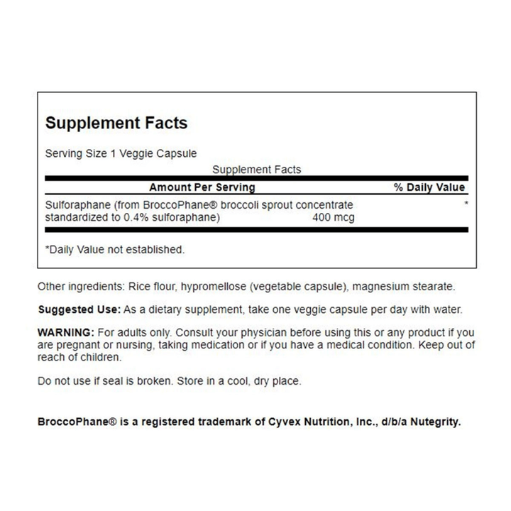 Swanson, Sulforaphane from Broccoli Sprout Extract 400mcg, 60 Veg Caps (8782531100924)