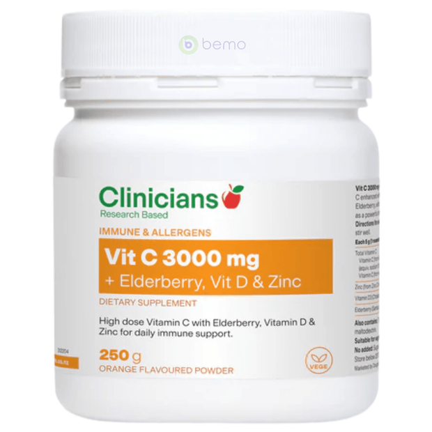 Vit C 3000mg + Elderberry, Vit D & Zinc, 250g (8922165805308)