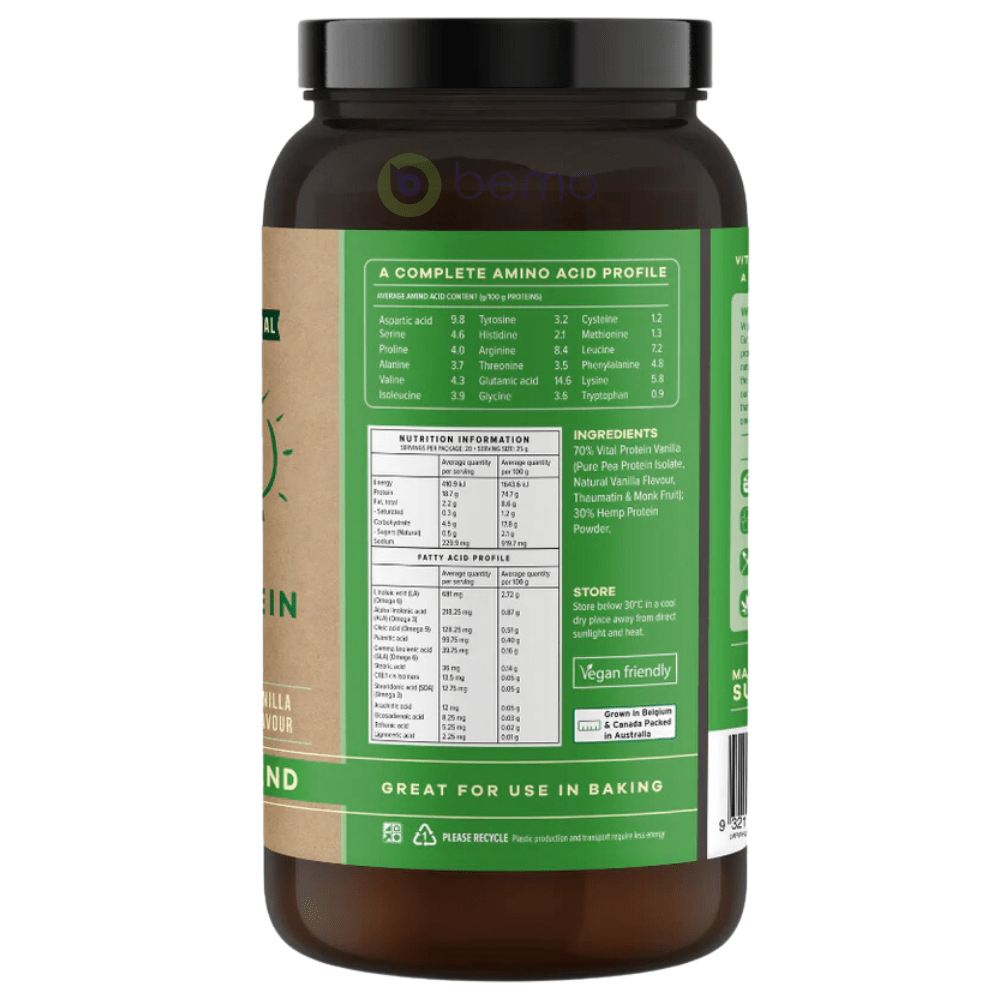 Vital, Plant protein pea &amp; hemp protein power blend 500g (8661396127996)