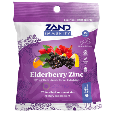 Zand, Herbalozenge Elderberry Zinc, Sweet Elderberry, 15 Lozenge (5379029794980)