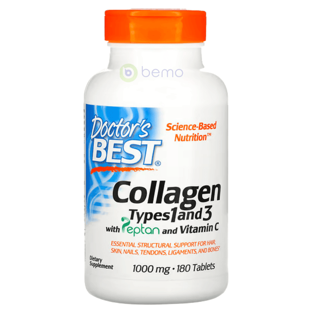 Doctor's Best, Collagen Types 1 and 3 with Peptan & Vitamin C, 1000mg, 180 Tabs (7866459422972)