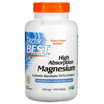 Doctor's Best, High Absorption Magnesium, Lysinate Glycinate 100% Chelated, 100mg, 240 Tablets (7866459455740)