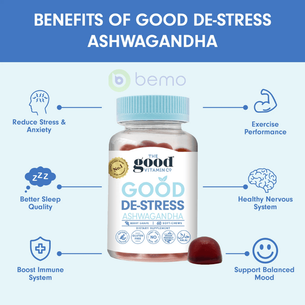 Good Vitamin Co, De-Stress Ashwagandha, 60 Gummies (6870158409892)