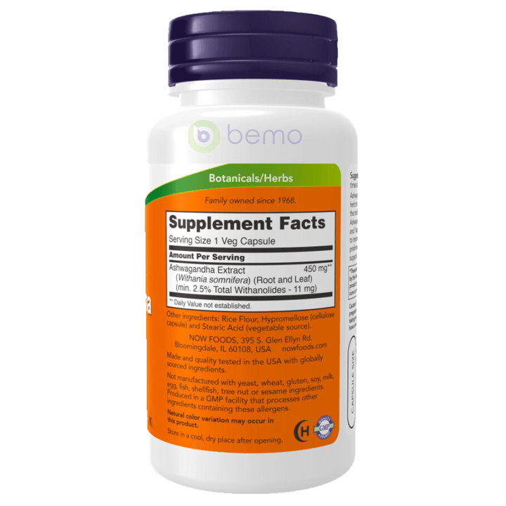 Now Foods, Ashwagandha, 450 mg, 90 Veg Capsules (4414453907596)