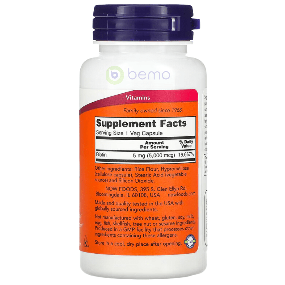Now Foods, Biotin, 5,000 mcg, 60 Veg Capsules (4414480580748)