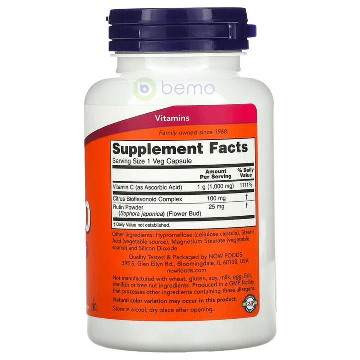 Now Foods, C-1000, With 100mg of Bioflavonoids, 100 Veg Capsules (4428637864076)