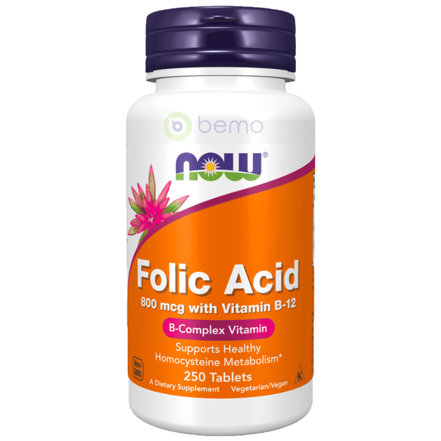 Now Foods, Folic Acid with Vitamin B-12, 800 mcg, 250 Tablets (4422370754700)