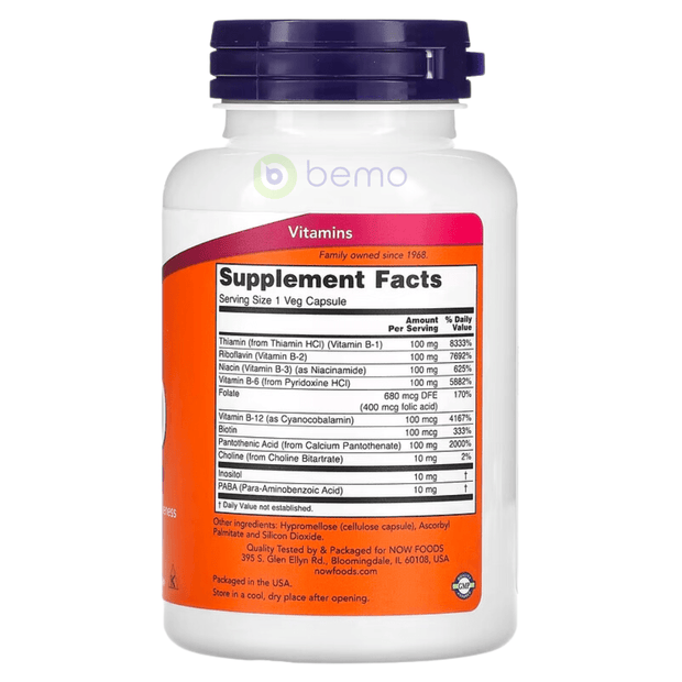 Now Foods, B-100 High Potency B Complex, 100 Veg Capsules (4428682199180)