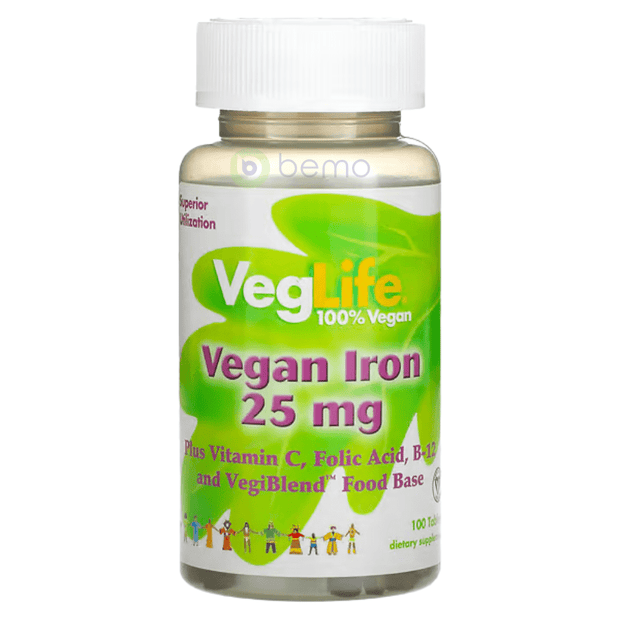 VegLife, Vegan Iron, 25 mg, 100 Tablets (4422644334732)