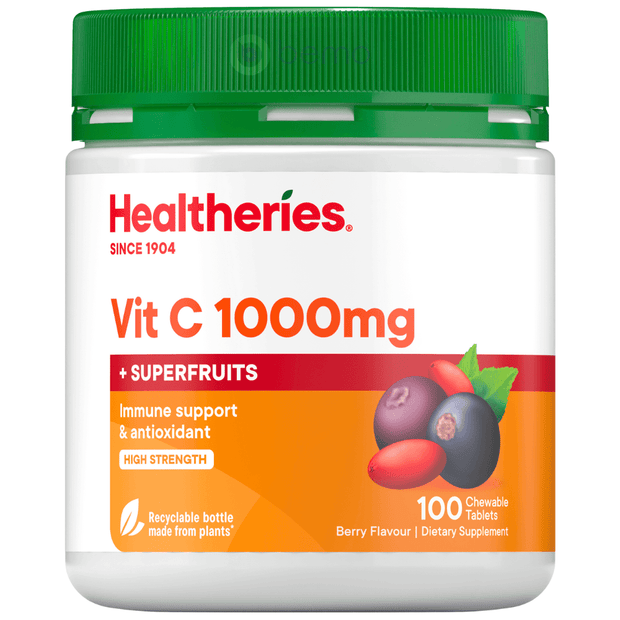 Healtheries, Vitamin C 1000mg with Superfruits, 100 Chewable Tablets (7760433545468)